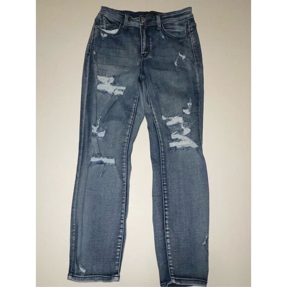Judy Blue Boyfriend Fit Jeans 5/27 Stretch Distressed Light Wash High Rise Denim - Picture 1 of 7